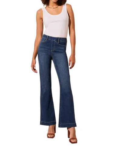 Tribal Audrey Pull On Flare Leg Pants In Stormy Blue In Multi