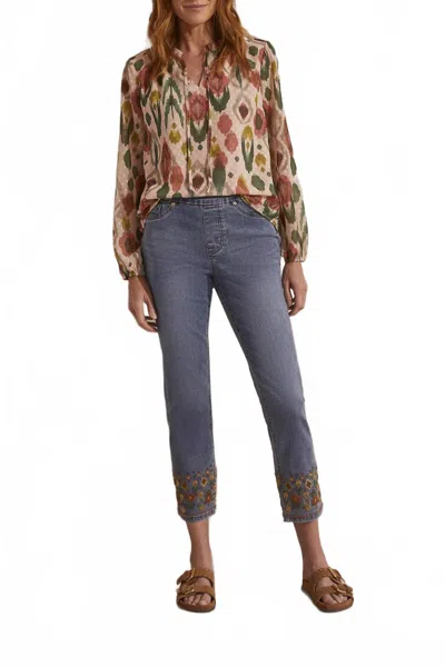 Tribal Audrey Pull-on Jeans With Embellished Hem In Dark Vintage In Blue