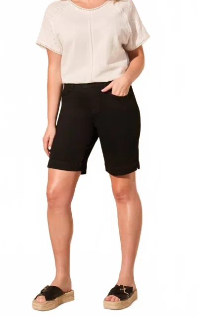Tribal Audrey Soft Denim Pull On Bermuda Slit Edge Shorts In Black
