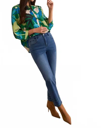 Tribal Audrey Straight Crop Jeans With Embroidery In Dark Eclipse In Blue