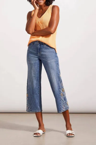 Tribal Audrey Wide Crop W/ Insert Embroidered In Dark Vintage In Blue