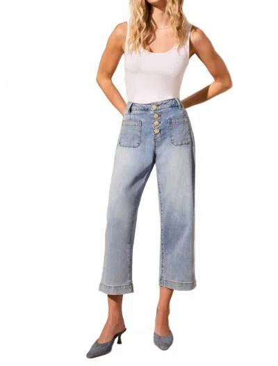 Tribal Audrey Wide Leg Crop Jeans In Sanded Blue In White