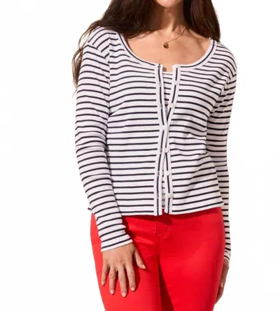 Tribal Baby Rib Crew Neck Cardigan -plus In Nautical Stripe In Multi