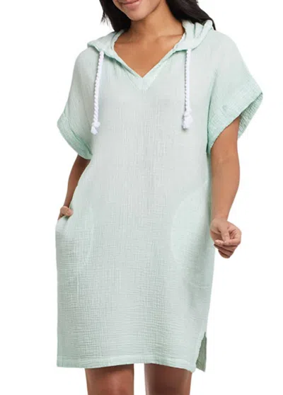 Tribal Beach Cover Up Hooded Dress In Seafoam Green In Brown