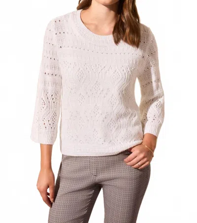 Tribal Bell-sleeve Cable Knit Crew Neck Sweater In White