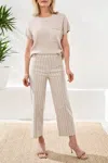 Tribal Pull On Crop Pants With Button Tab In Beach-1167 In Multi