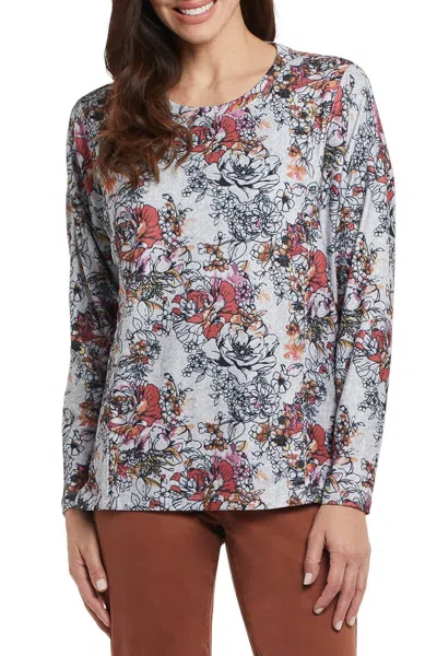Tribal Bentley Long Sleeve Crew Neck Top In Berry Fizz In Multi