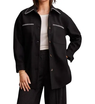 Tribal Blanket Stitching Button-up Coat In Black