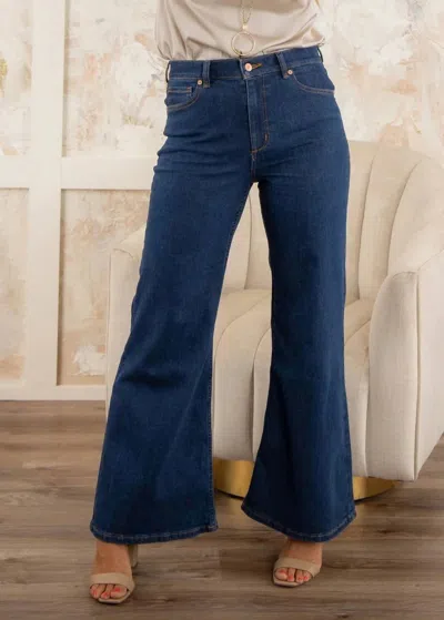 Tribal Blue Thread Brooke Hugging Palazzo Jeans In Dark Denim
