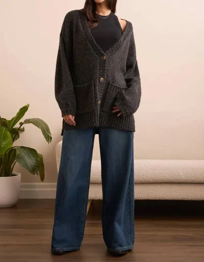 Tribal Blue Thred Oversize Sweater Cardigan In Heather Black