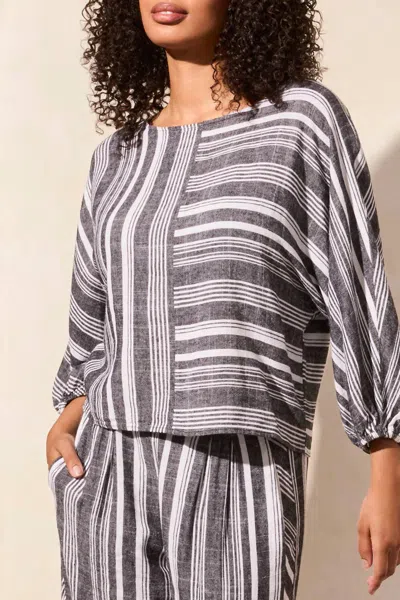Tribal Boat Neck Blouse With Dolman Sleeves In Black