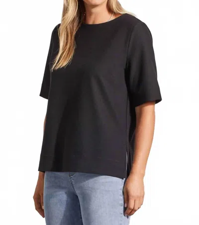 Tribal Boat Neck Top With Elbow Sleeve In Black