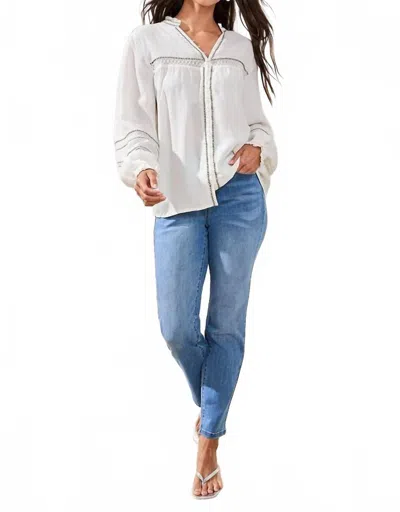 Tribal Boho Button Front Novelty Blouse In White