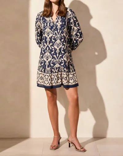 Tribal Border Print Mini Dress In Jet Blue