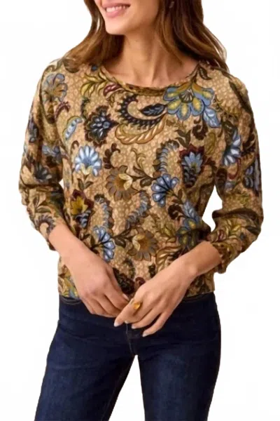 Tribal Botanical Breeze Soft Knit Sweater In Brown In Animal Print