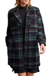 Tribal Boucle Plaid Shacket With Notch Collar In Alpine Green In Multi