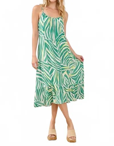 Tribal Braided Straps Flounce-hem Midi Dress In Grass In Green