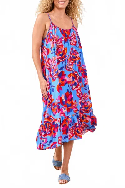 Tribal Braided Straps Flounce-hem Midi Dress In Turkish Sea In Multi