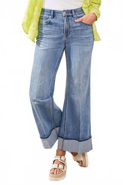 Tribal Brooke Crop Cuffed Palazzo Jeans In Pebble Blue In Multi