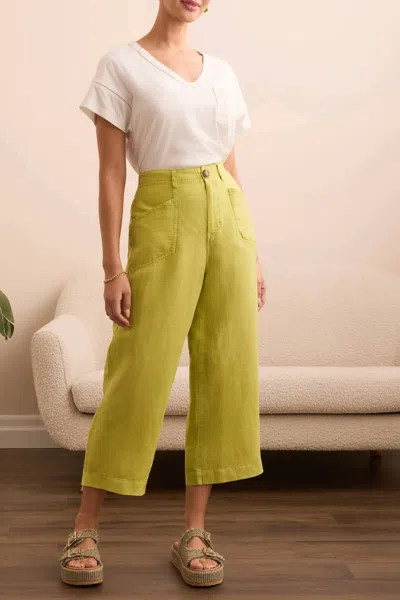 Tribal Brooke Flowy Wide Crop Pants In Key Lime In Yellow