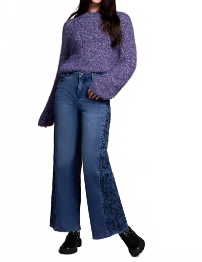 Tribal Brooke High Rise Wide Leg Jeans With Side-embroidery In Bluedusk