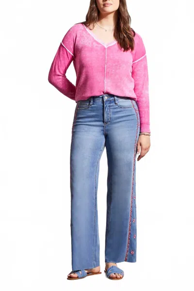 Tribal Brooke Hugging Wide Leg Jeans With Embroidery In Blue