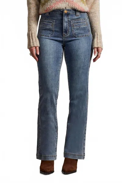 Tribal Brooke Patch Pocket Micro Flare Jeans In True Vintage In Blue