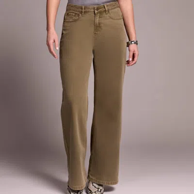 Tribal Brooke Wide Leg Jeans In Olive Leaf In Brown