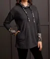 Tribal Brushed Jacquard Tunic Top In Heather Black