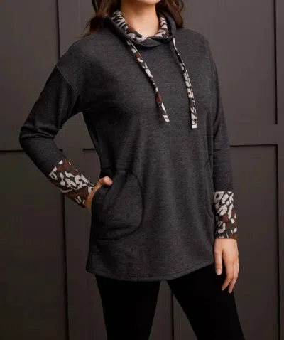 Tribal Brushed Jacquard Tunic Top In Heather Black