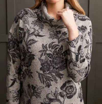 Tribal Brushed Knit Floral Cowl Sweater In Cream