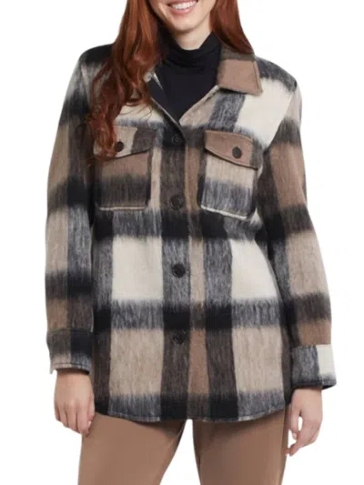 Tribal Brushed Plaid Shacket In Camel