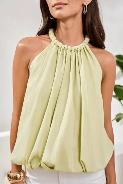 Tribal Bubble Hem Braided Neckline Blouse In Citrus Glow In Yellow