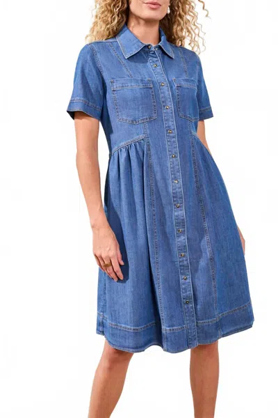 Tribal Button Down Flowy Dress In Fjord Blue