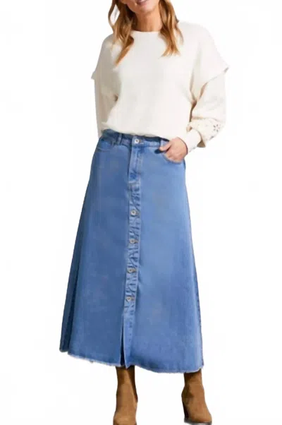 Tribal Button Down Flowy Midi Skirt With Pockets In Softblue In Blue