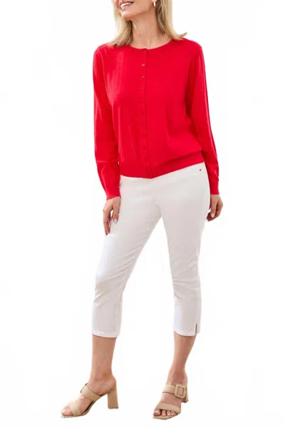 Tribal Button Down Front Pointelle Cardigan In Rouge In Multi