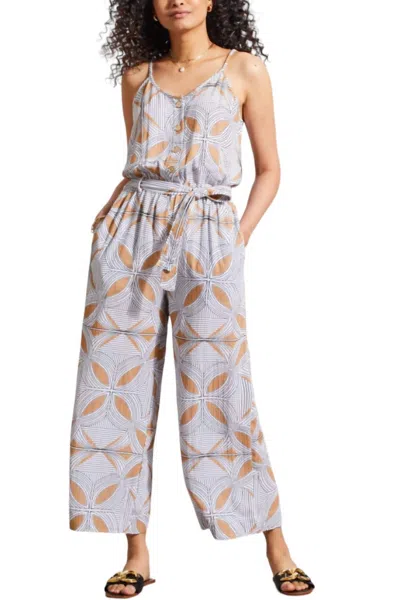 TRIBAL BUTTON FRONT JUMPSUIT IN CARMEL COLOR/PRINT