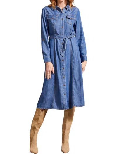Tribal Button Front Midi Dress In Blue Jay