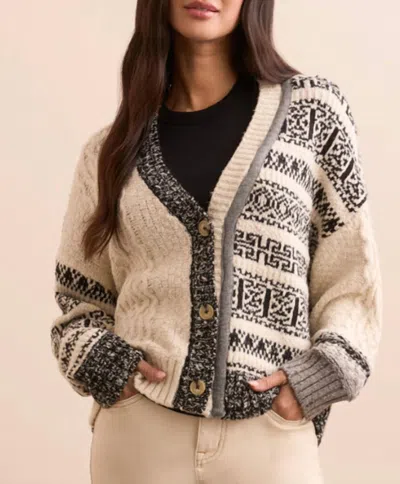 Tribal Button Front Sweater Cardigan In Cream In Multi