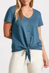 TRIBAL BUTTON KNOT-HEM TOP IN ATLANTIC