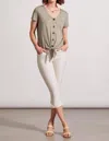 TRIBAL BUTTON KNOT-HEM TOP IN DRIED SAGE