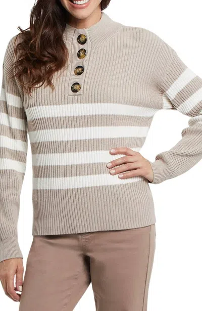 Tribal Button Mock Sweater In Mocha In Gray