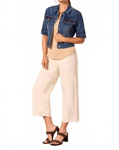 Tribal Button-up Cropped Denim Jacket In Blue