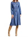 Tribal Button-up Midi Dress With Roll-up Sleeves In Blue In Blue