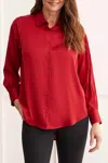 Tribal Flowy Satin Button Shirt In Scarlet In Multi