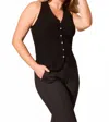 Tribal Button-up Sweater Vest With Wood Buttons In Black