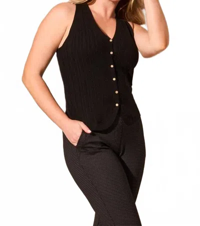 Tribal Button-up Sweater Vest With Wood Buttons In Black