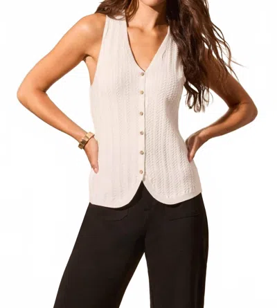 Tribal Button-up Sweater Vest With Wood Buttons In White