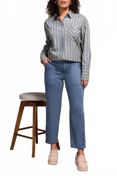 Tribal Button Vent Fly Front Ankle Pants In Slate Blue