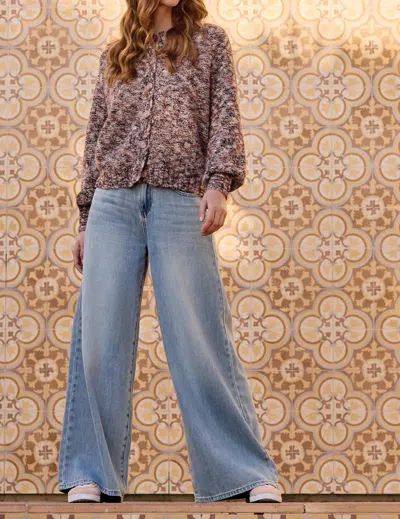 Tribal Button-front Crew Neck Sweater Cardigan In Mix Almond Latte-3292 In Blue